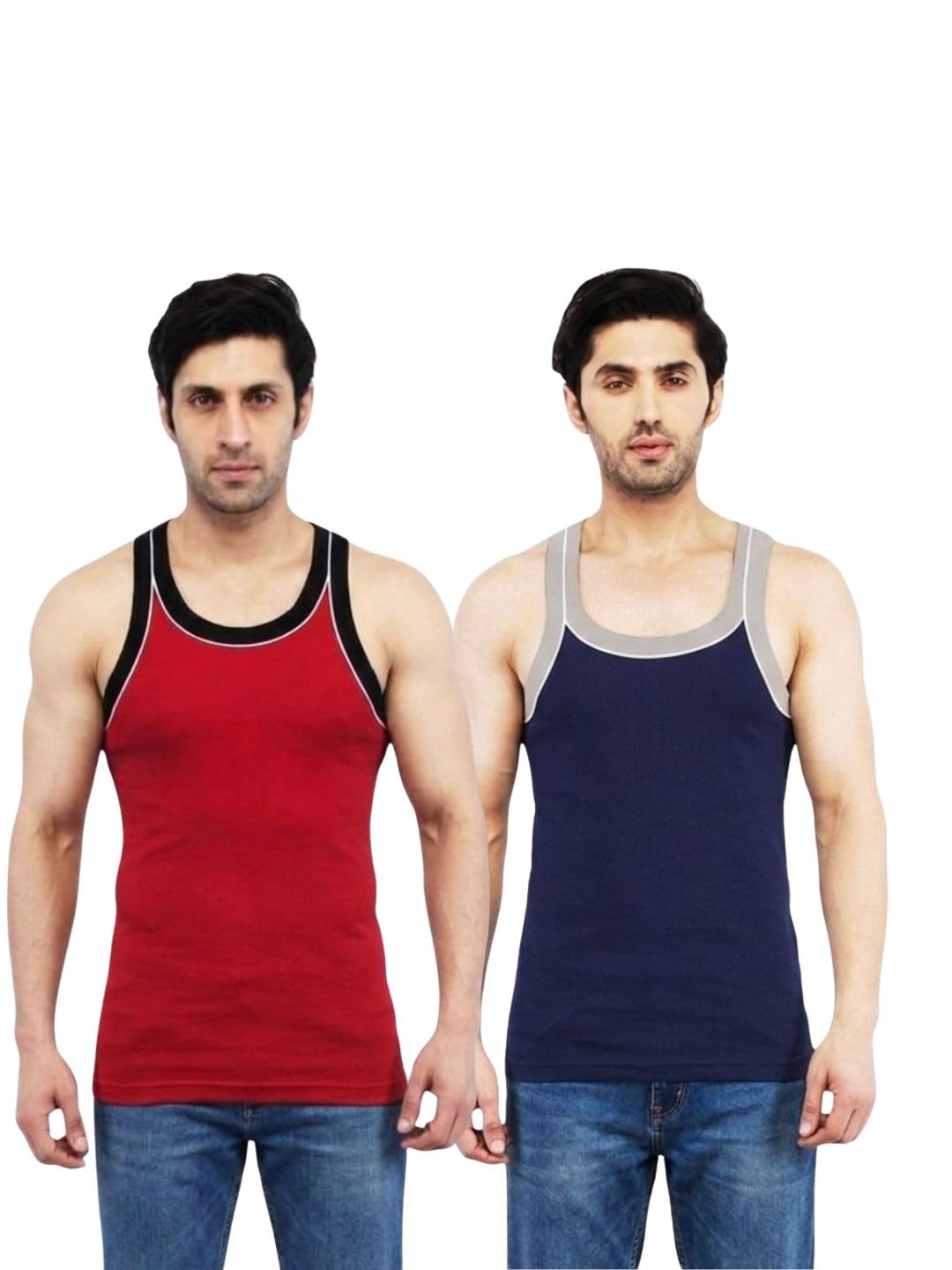 Men’s Cotton Sleeveless Tank Top | Contrast Trim Slim Fit Vest | Stretchable Comfortable Innerwear for Gym Zoomer-image-22