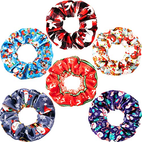6 Pieces Christmas Hair Scrunchies, Christmas Seasons Scrunchies, Elastic Hair Bands Hair Scrunchy Hair Ties Ropes Ponytail Holder Christmas Hair Accessories for Girls Women Supplies