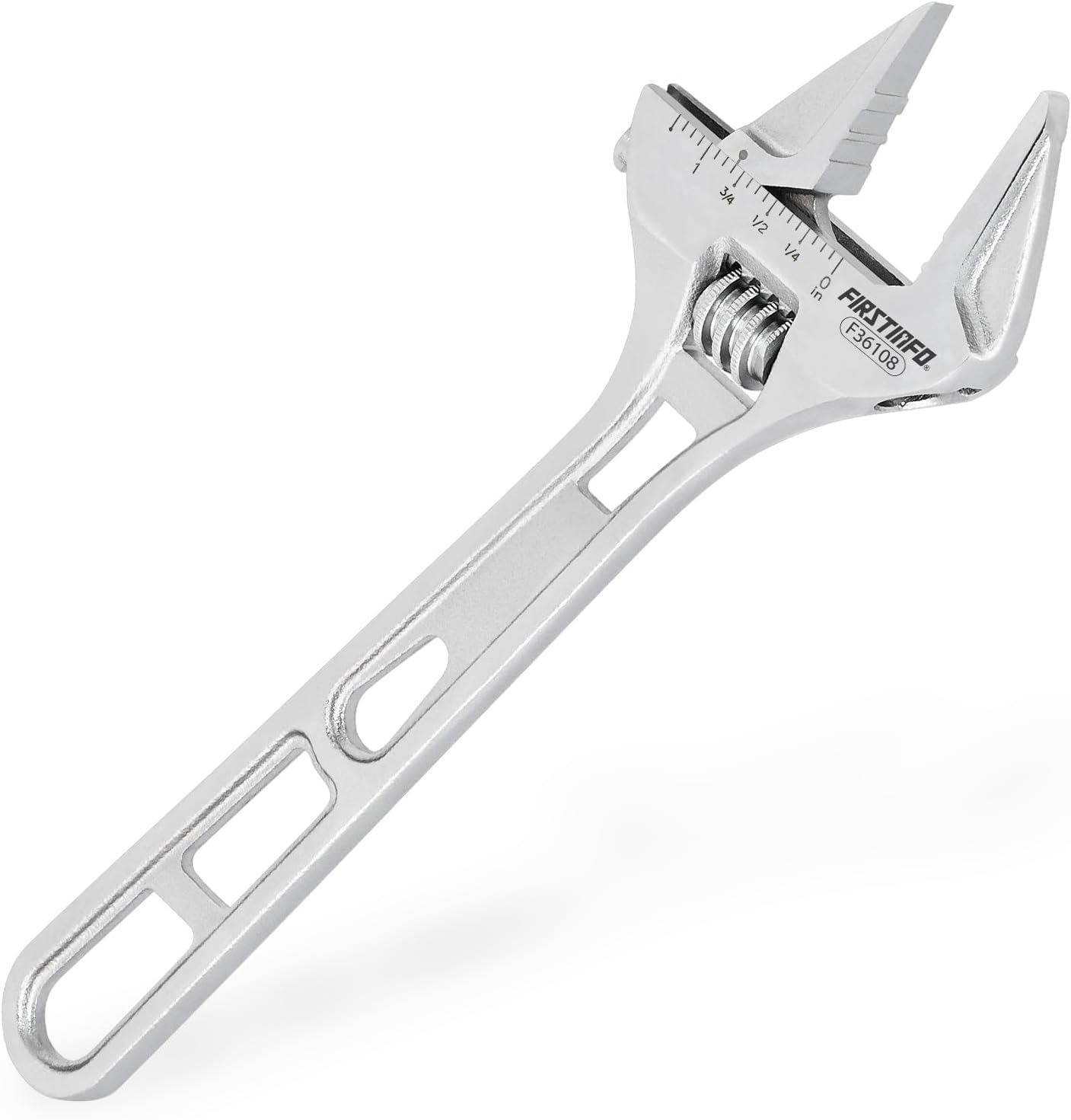 FIRSTINFO F36108 8″ Lightweight Hookable Deep Throat Adjustable Wrench Spanner, 1-1/4 inch (32mm) Wide Jaw Opening, Metric & SAE Scales | Chrome-Vanadium Steel Construction