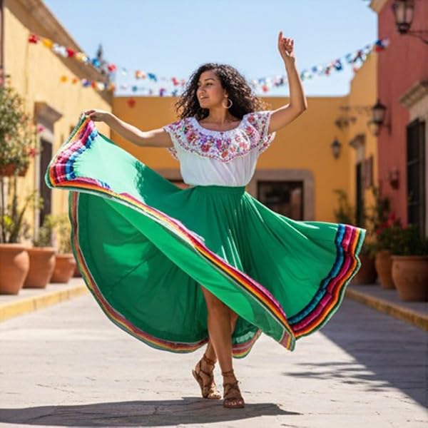 Jupe Longue Ample De Flamenco Espagnol, Costume De Danse Folklorique Mexicaine pour Danseuse De Rumba De Salon - 5