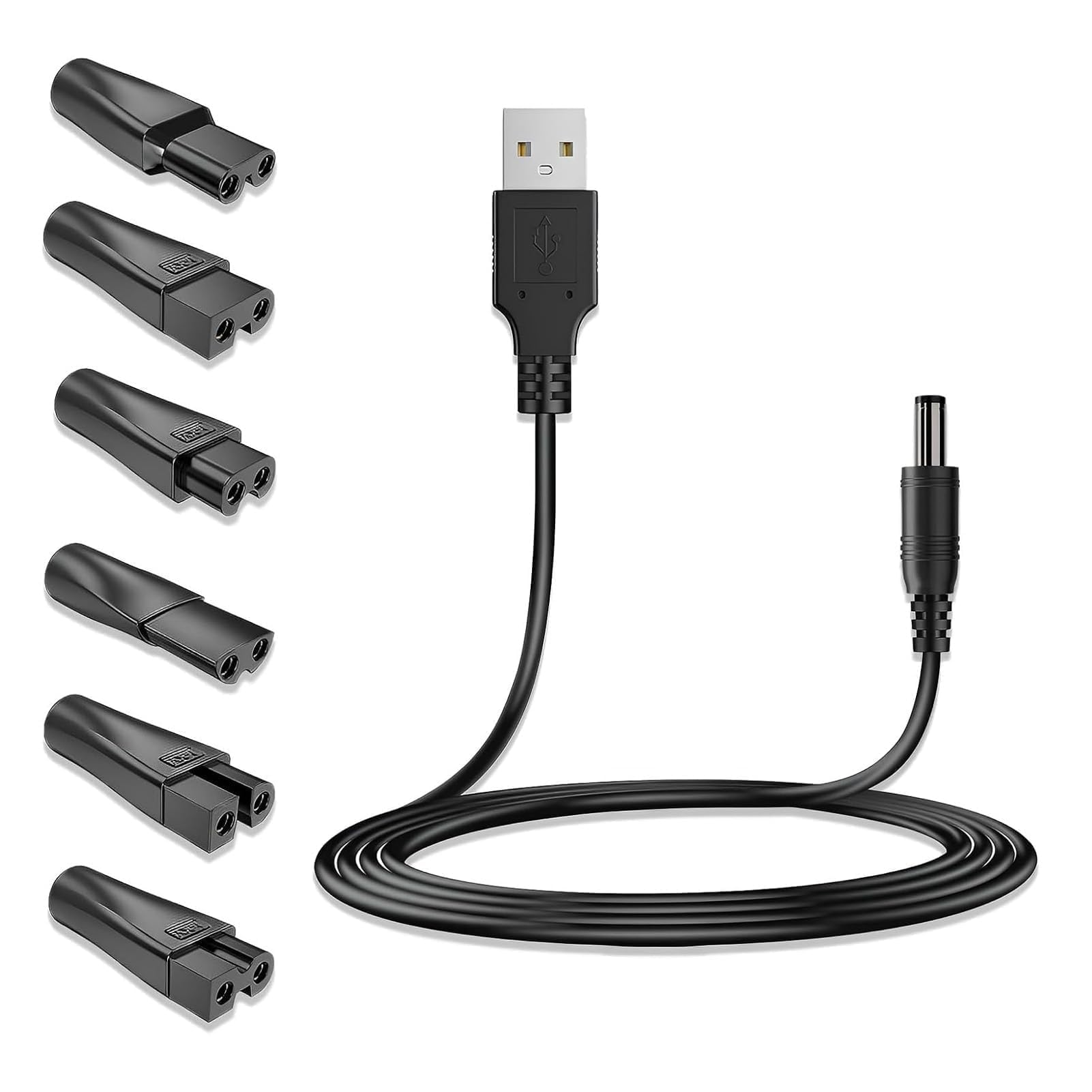 7 Pcs Shaver Cable Kit, USB Shaver Charger Cable with 6 Adapters for Electric Razors Beard Trimmers USB Shaver Charger, Ideal for Travel & Home Use, Durable & Portable Design