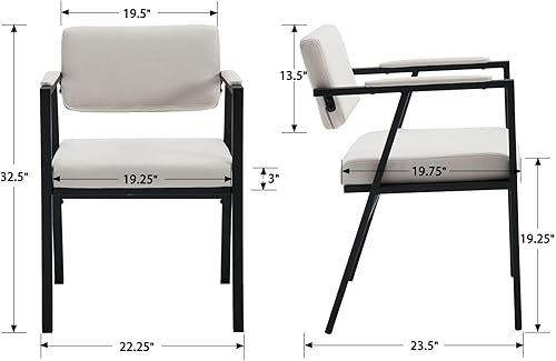 Miniatura 3 de LukeAlon Juego de 2 sillas de comedor de lino, modernas sillas de comedor tapizadas con respaldo abierto con reposabrazos, sillas laterales con