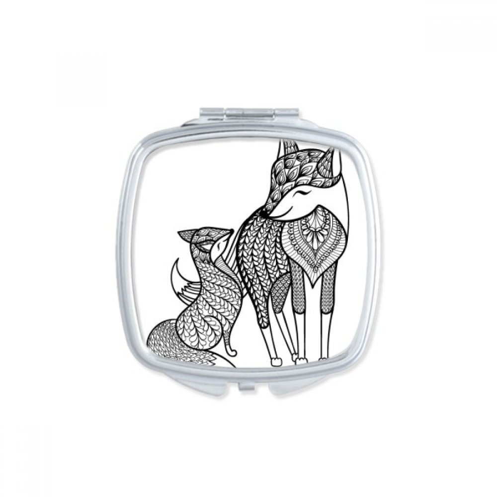 Miroir compact carré peinture renard mignon pour retoucher son maquillage partout facilement