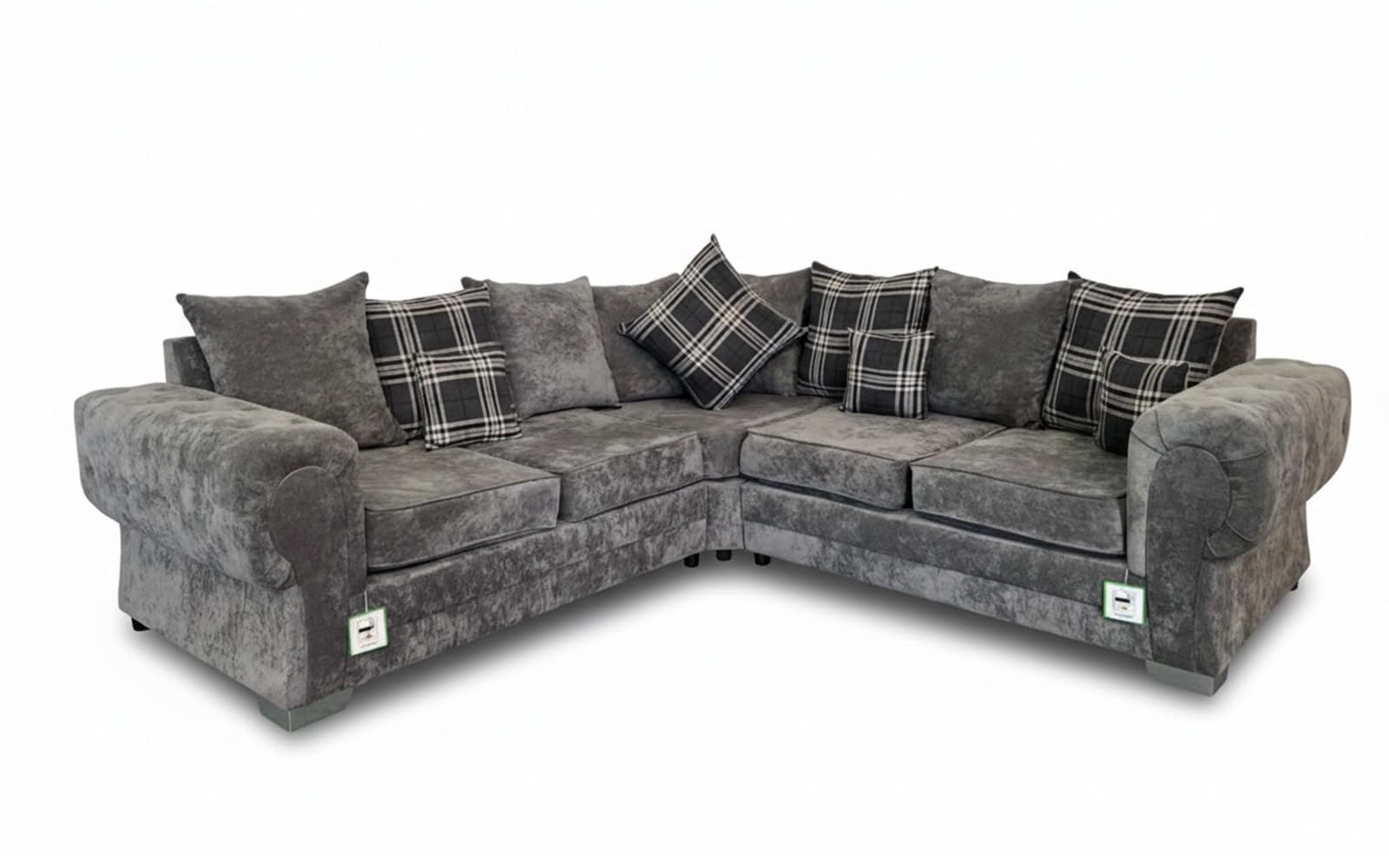 Grey Chesterfield Couches - Verona 5 Seater 2c2 Corner Sofas - Soft Fabric 3+2 Settees - Comfy 3&2 Seated Scatter Back Couch - Upholstered 1pc, 2pc & 3pc Sofa Suites for Living Room (Grey, Corner)