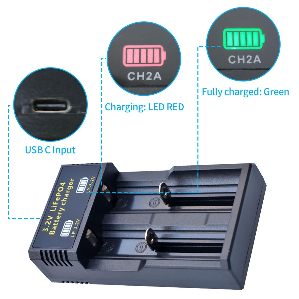 (4-Pack) AA 3.2V LiFePO4 with charger