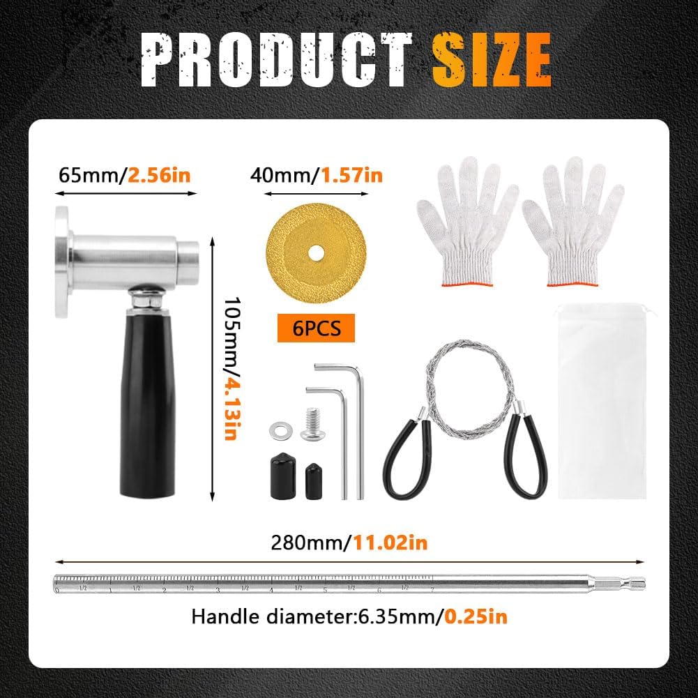 7-Inch PVC Pipe Cutter Tool for Drill-Internal/Inside Pipe Cutting, PVC Cutter Tool Set with Adjustable Depth Gauge, Gloves, Hex Shank, 6PCS Blades for Plumbing, Irrigation, DIY Projects