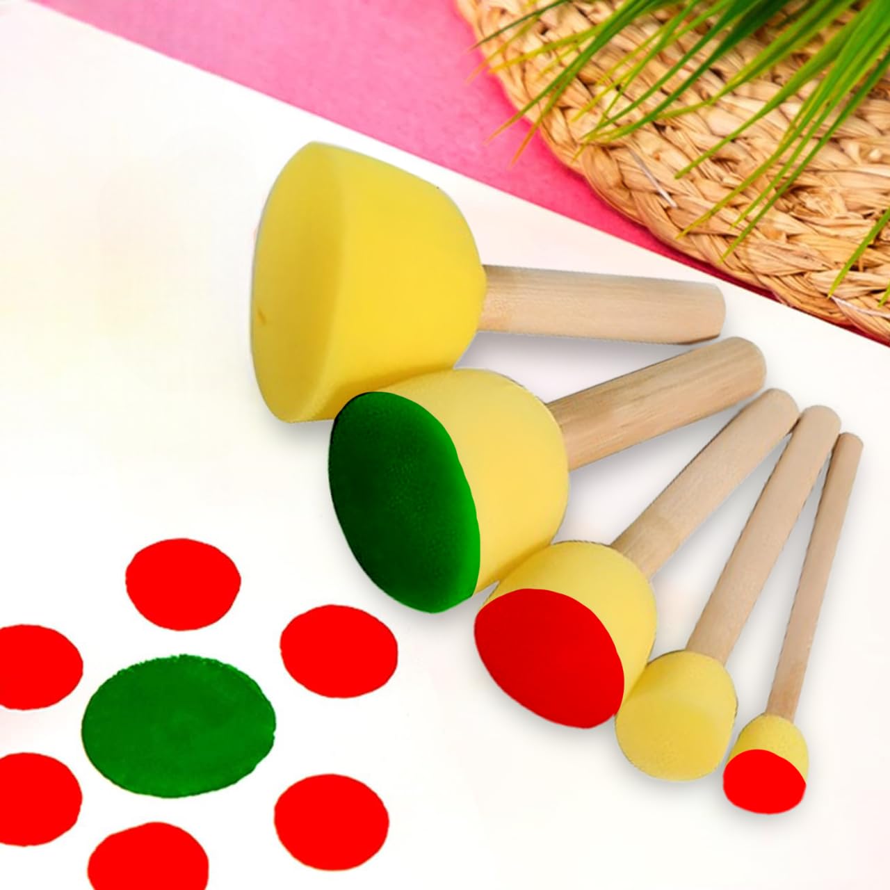 Eduway® 5 Pcs Round Stencil Foam Sponge Dabber Set with Wooden Handle Brush Set for Art & Craft, Wall Paintings | Stippler Set DIY Painting Tools- (Assorted Sizes), (B0DDJ6X8VN) Amazon Price History, Amazon Price Tracker
