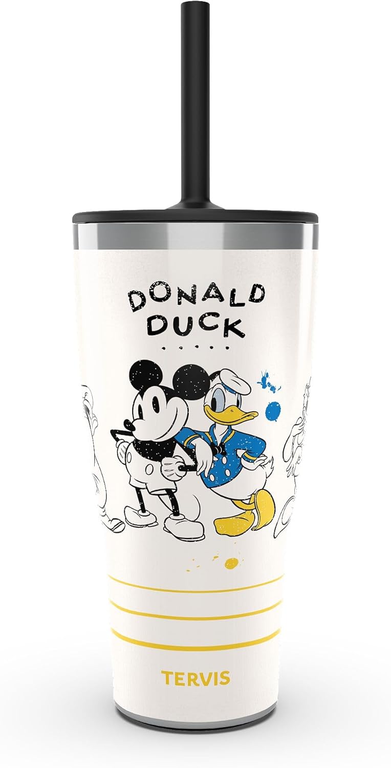 Tervis Traveler Disney - Donald Duck and Friends Triple Walled Insulated Tumbler Travel Cup Keeps Drinks Cold & Hot, 30oz with Straw Lid, Stainless Steel