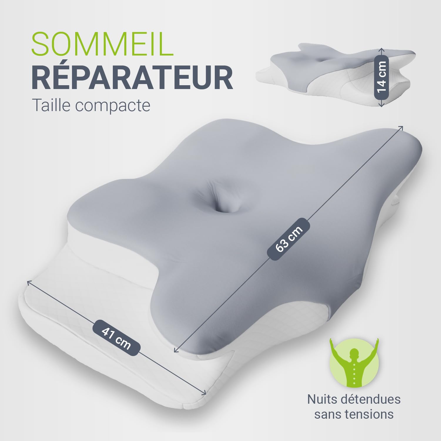 Juskys Coussin Cervical 1 pièce – Oreiller Ergonomique mémoire de Forme, Housse Respirante – Soutien de Nuque pour Un Sommeil sain – Blanc/Gris