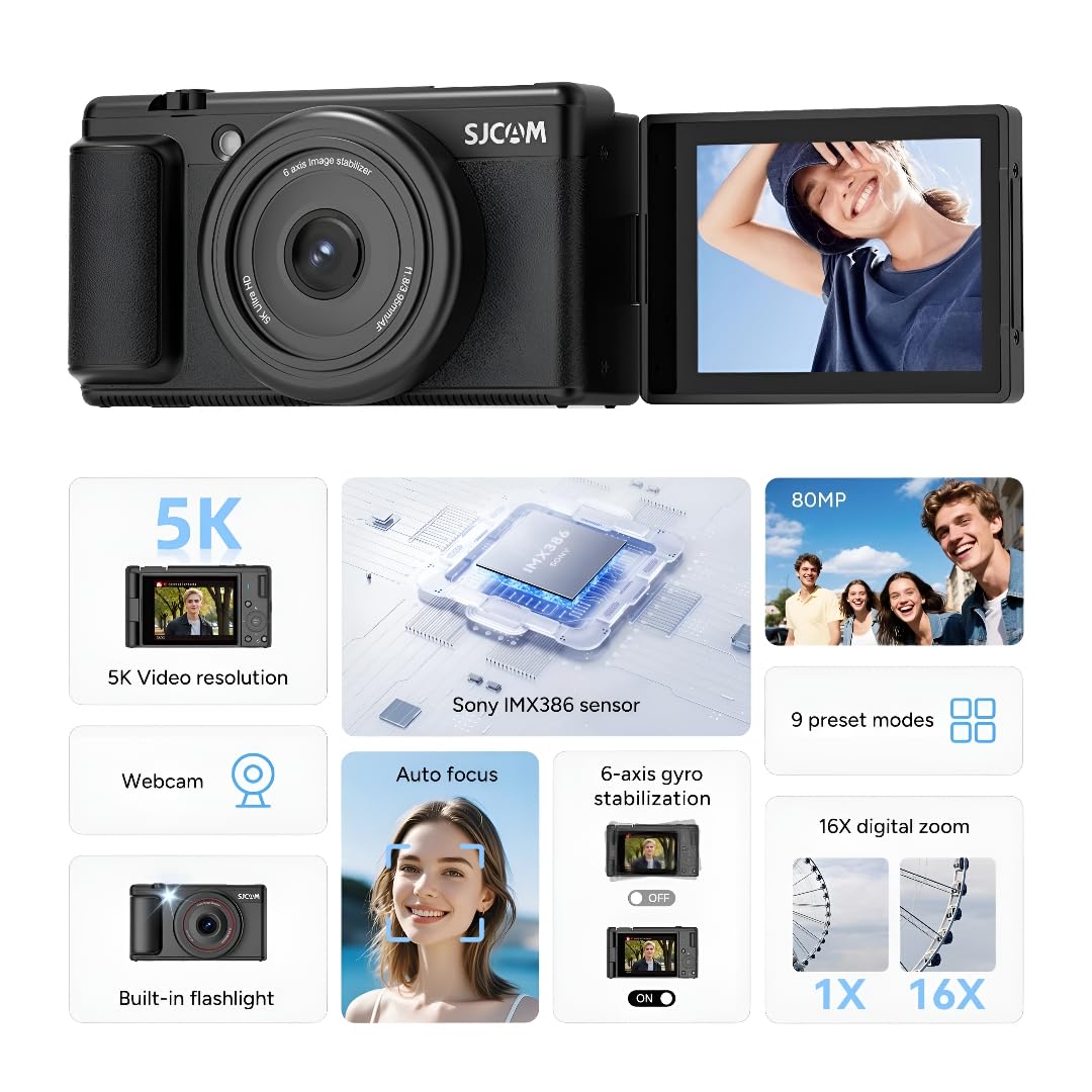SJCAM ZV200 5K 80MP Flip Screen Digital Camera