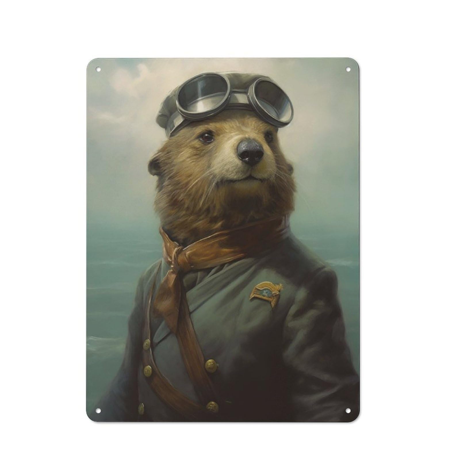 Junmoney Sea Otter As A Pilot Metal Wall Sign 40X30cm, Rustic Decor For Hallway Wall, For Metal Sign Collectors, For Garage And Workshop Walls