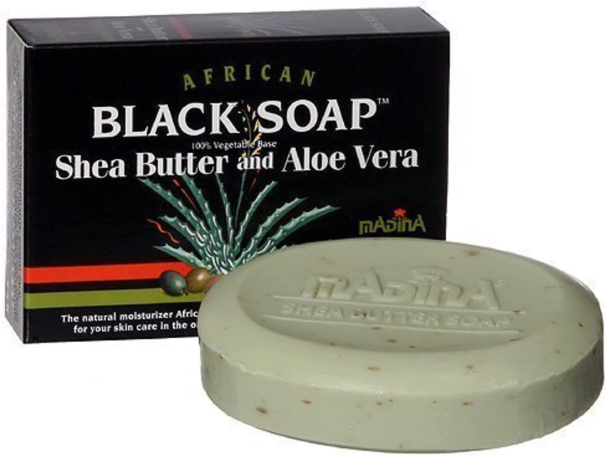 Madina African Black Soap With Shea Butter & Aloe Vera 100% Vegetable Base 3.5 oz (3 Bars)... Iwgl