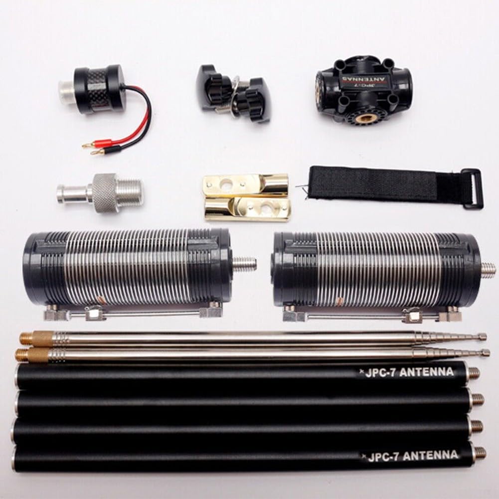 JPC-7 Kit de antena multibanda portátil para comunicaciones de radio con bobinas de inducción y antenas de látigo de acero inoxidable