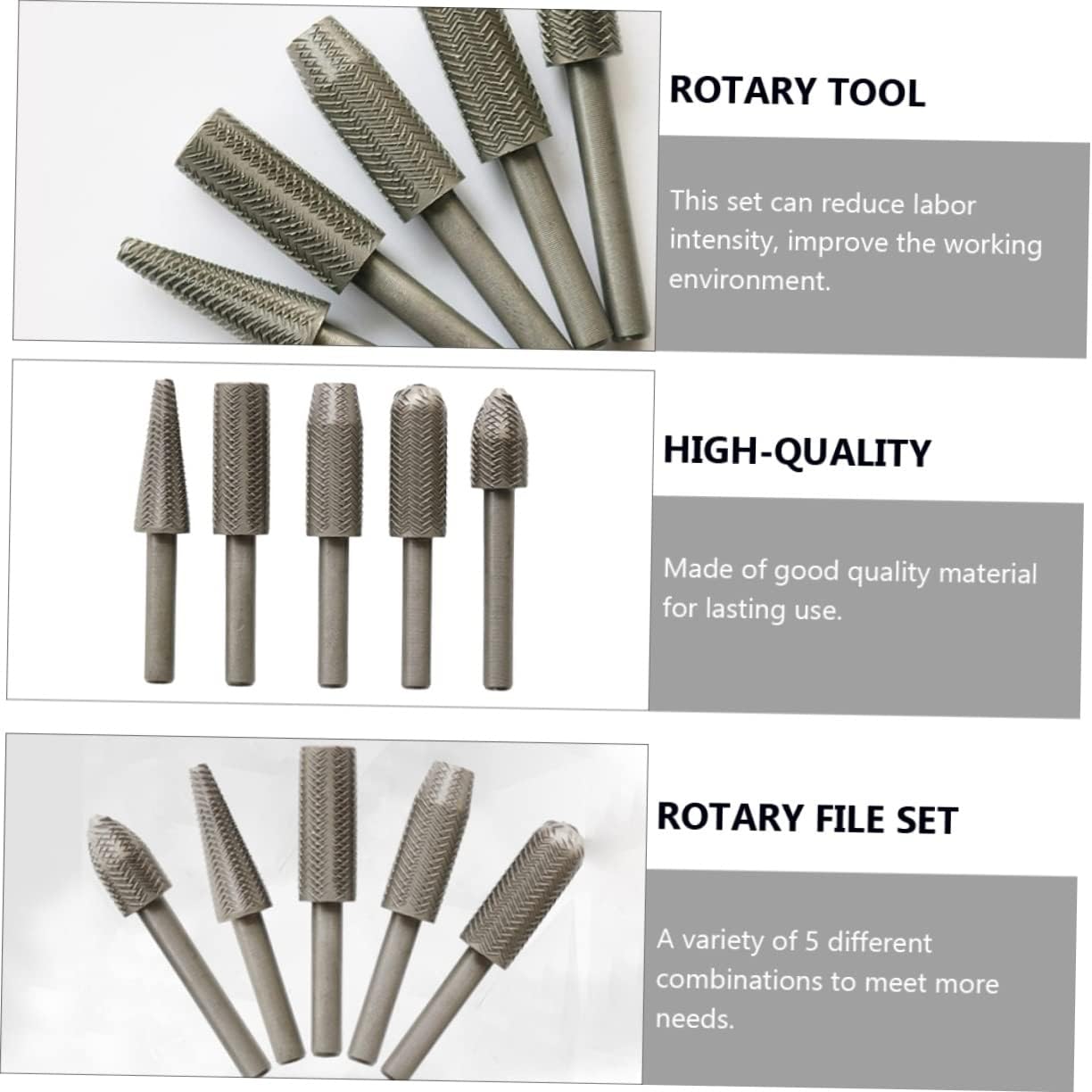 GARVALON Rotary Burr File Set 5-Pack Grinding Heads for Rotary Tool Steel Electric File Accessory for Polishing Welding Spot Cleanup Metal Grinding 2.36 X 0.43 X 0.43 in