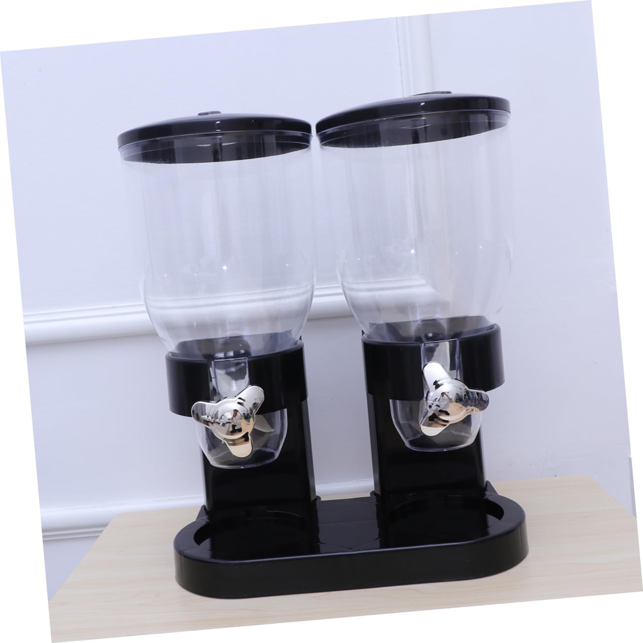 Double Cereal Dispenser with Controlled Portioning Airtight Food Storage Canister for Oatmeal and Kitchen Organizer for Spaces Black