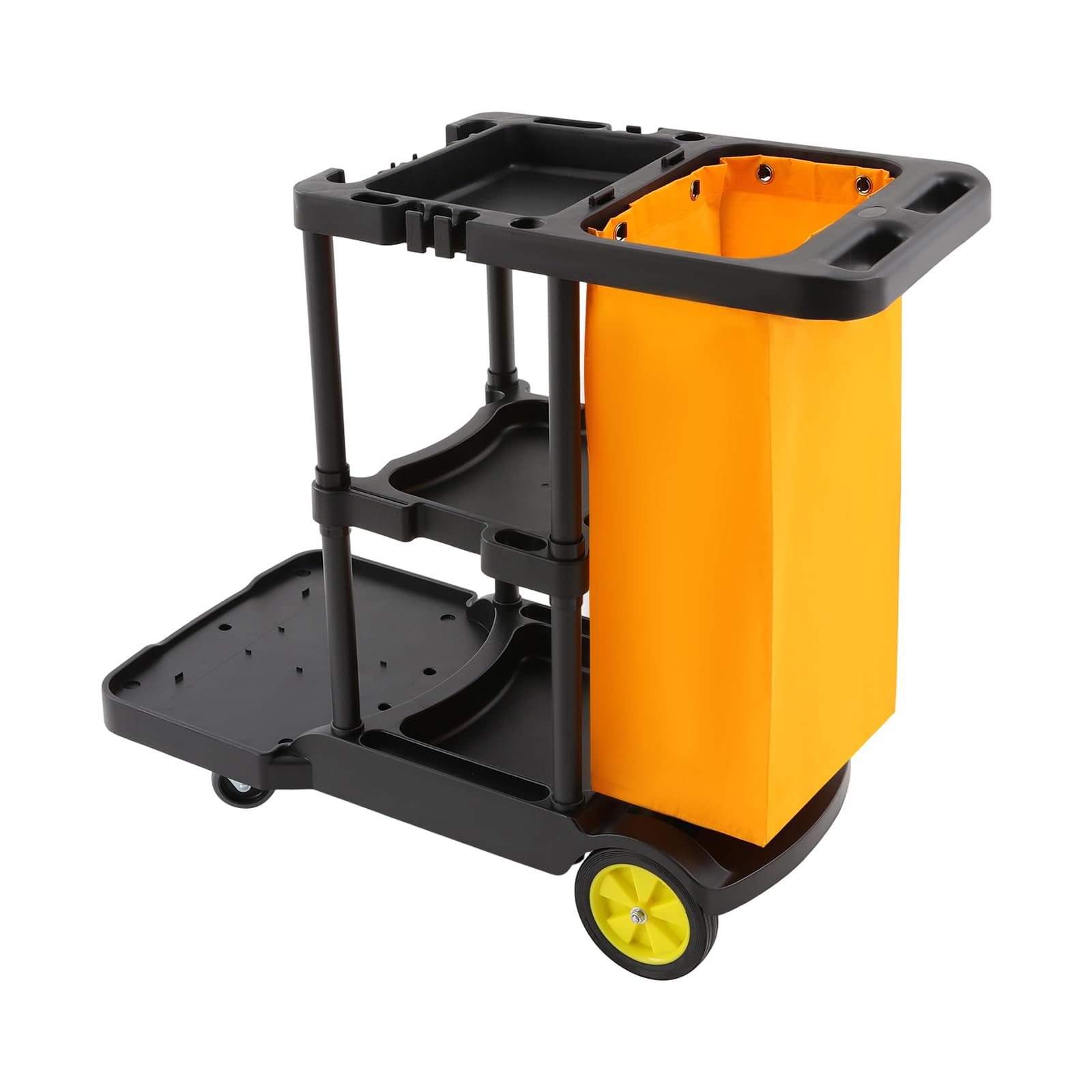 Carrello per la pulizia professionale con ruote, 3 ripiani e borsa in vinile, carrelli igienici per uffici, hotel, centri commerciali, portata 100 kg, 113 x 56 x 93 cm