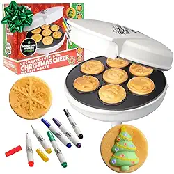 Waffle Maker de Natal com 6 marcadores de comida comestíveis - Faça o café da manhã X-Mas divertido com deliciosas panquecas ou waffles decorados - ferro elétrico antiaderente waffler, artes divertidas e artesanatos atividade de presente familiar para crianças e adultos