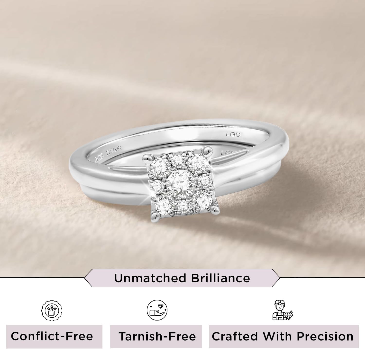 Jewelili 925 Sterling Silver Diamond Ring for Women | 0.25 CTW Wedding Band Engagement Rings | H Color I1 Clarity | Lab Grown Diamond Ring | Size 6, 7 & 8