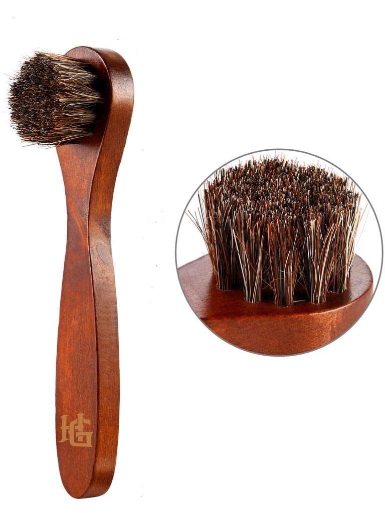 Homiegear Polishing Horsehair Shoe Brush, 100% Soft Horse Hair Bristles, Unique Concave Design, Wood Handle with Comfortable Grip, Anti Slip - For All Fabrics : Clothing, Shoes & Jewelry