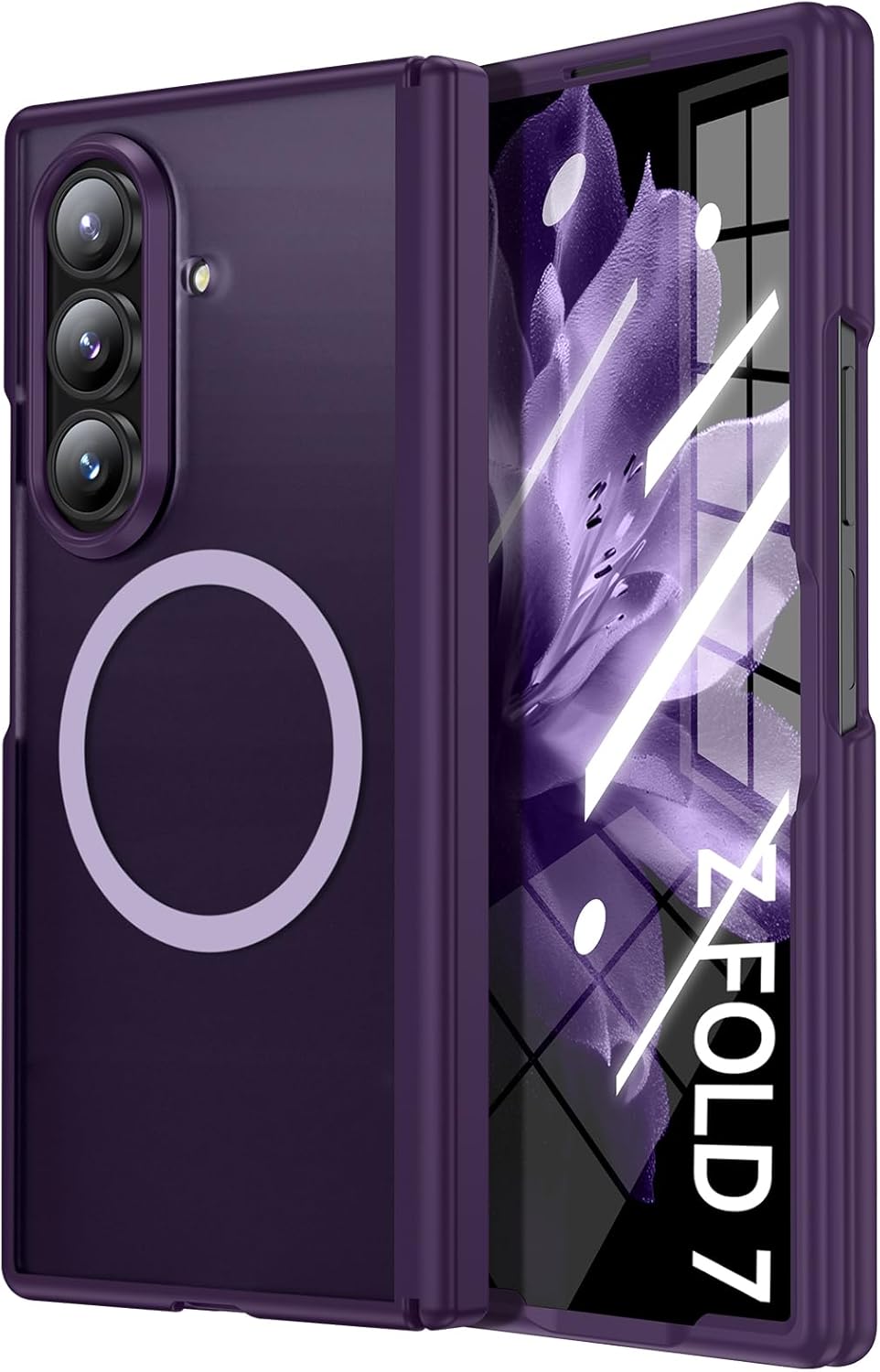 Slim for Samsung Galaxy-Z-Fold-7 Case: Compatible with Magsafe | Built-in Screen Protector [Anti-Scratch] Hinge Guard | Women Men Shockproof Translucent Matte Phone Cover for Z Fold7 5G 2025(Purple)