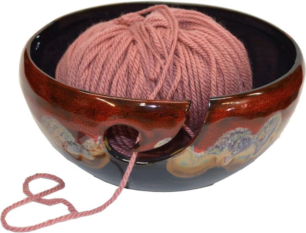 ALWAYS AZUL POTTERY Yarn Bowl in Dreamsicle Glaze - Handmade Ceramic Pottery Yarn Bowl - Knitting & Crochet Yarn Holder - Artisan Glazed Pottery- Wool Bowl Great for Knitters