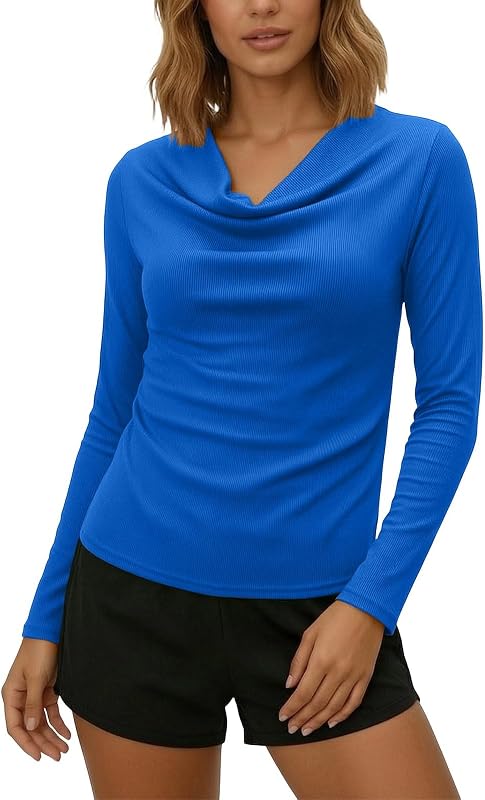 Womens Cowl Neck Lightweight Sweater Long Sleeve Knit Shirts
