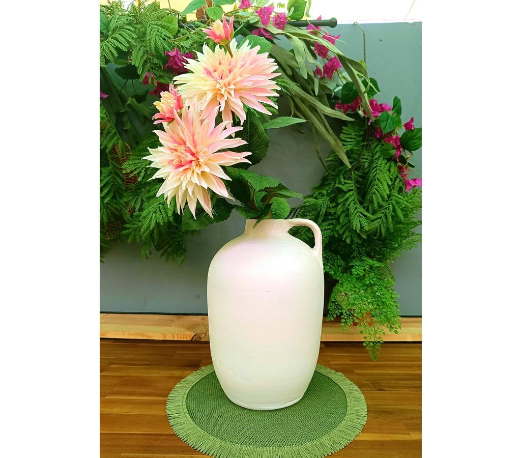 Garden Center Shop | Ánfora Menorca de cerámica 32 cm | Jarrón Decorativo Artesanal con asa | Estilo mediterráneo | Hecha a Mano con Materiales Naturales
