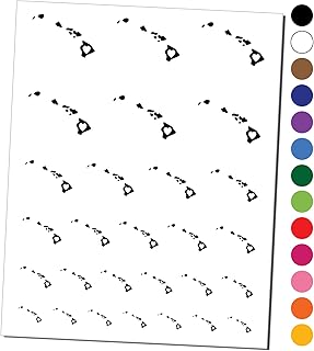 Hawaii State with Heart Temporary Tattoo Water Resistant Fake Body Art Set Collection - Black (One Sheet)