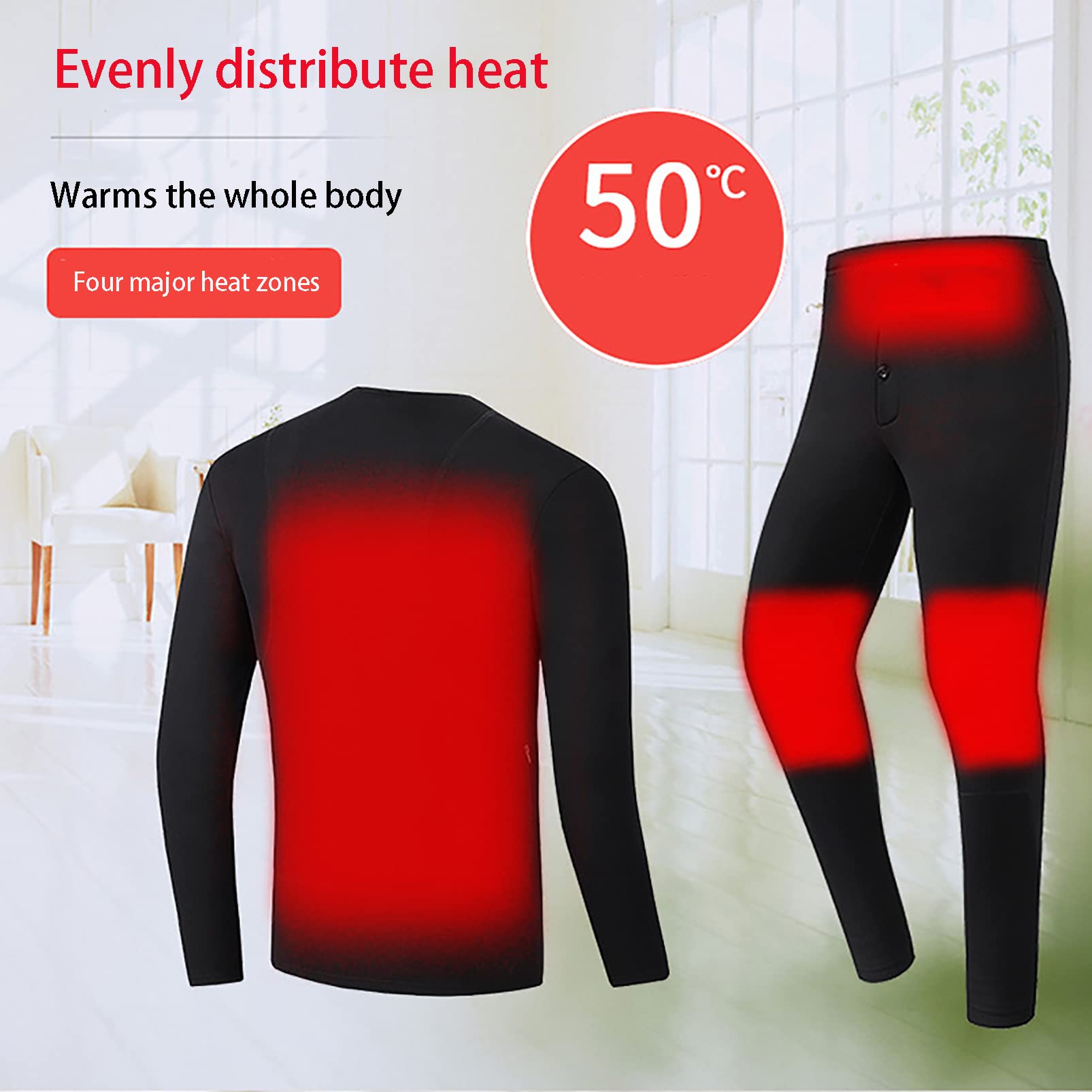 CUTTE Conjunto de Ropa Interior Térmica Acolchada de Invierno de 2 Piezas Tops y Pantalones de Hombre y Mujer Ropa Eléctrica Inteligente con Calefacción
