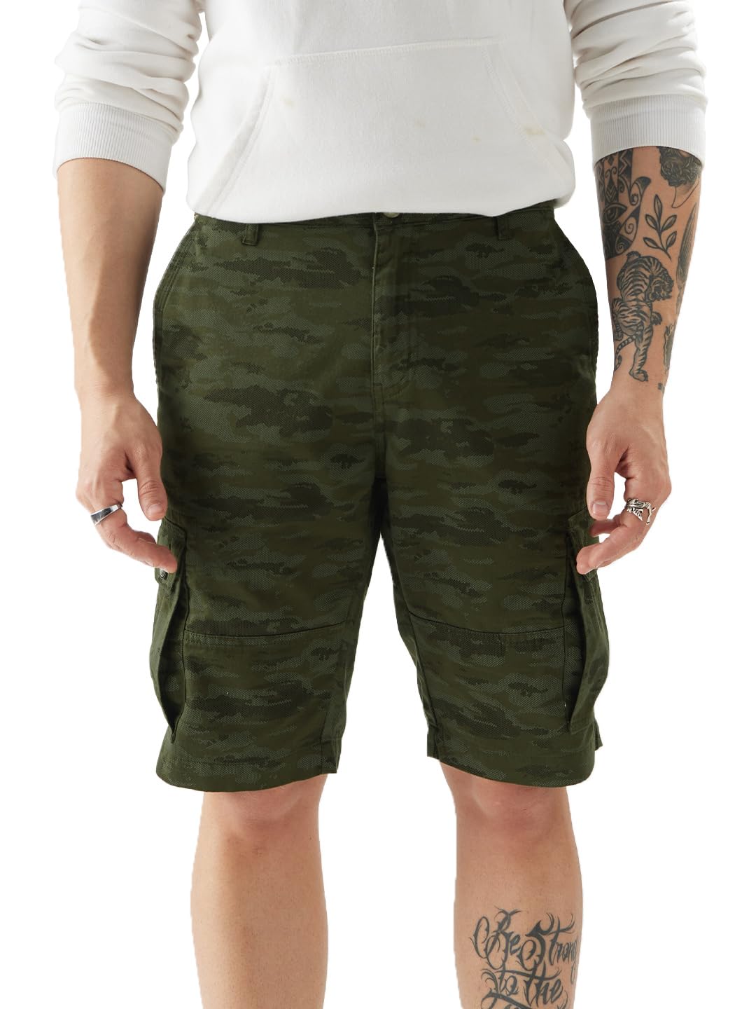 The Souled StoreGreen Camo Men Regular Fit Cotton Cargo Shorts