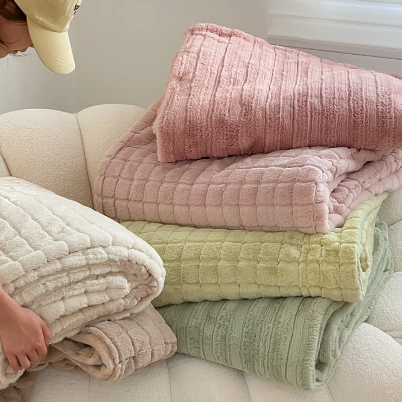LUBOSE Koc z wytłoczonym gofrem, puszysty i miękki koralowy koc polarowy, wielofunkcyjny wygodny i ciepły koc, koc dwustronny (150 x 180 cm, zielony1)