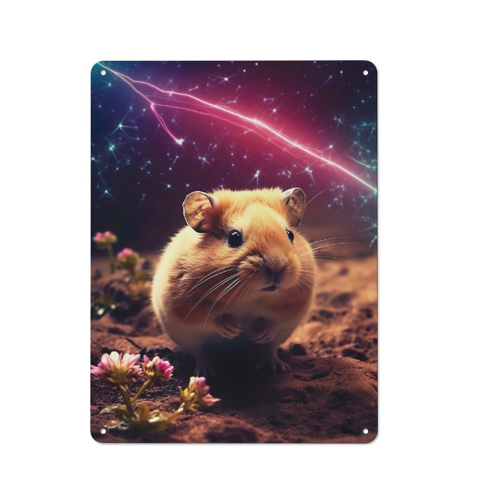 Junmoney Cute Hamster In Galaxy Vintage Metal Wall Sign 40X30cm For Café Or Restaurant, For Metal Sign Collectors, For Garage And Workshop Walls