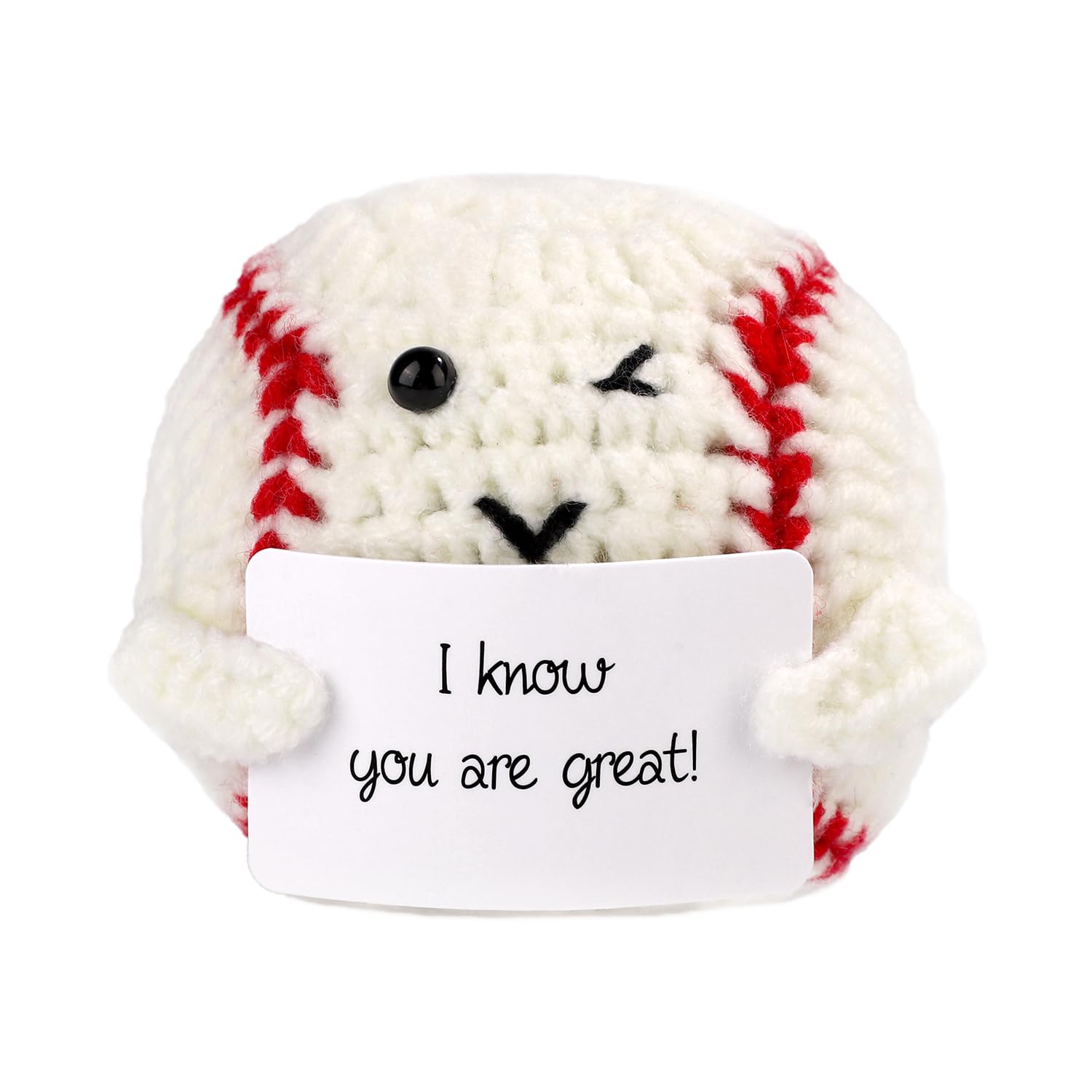 Positive Baseball, Mini Funny Crochet Baseball Toy Creative Cute Knitted Positive Life Doll Potato with Encouragement Card Baseball Gift for Sports Lover Birthday Party Table Decoration