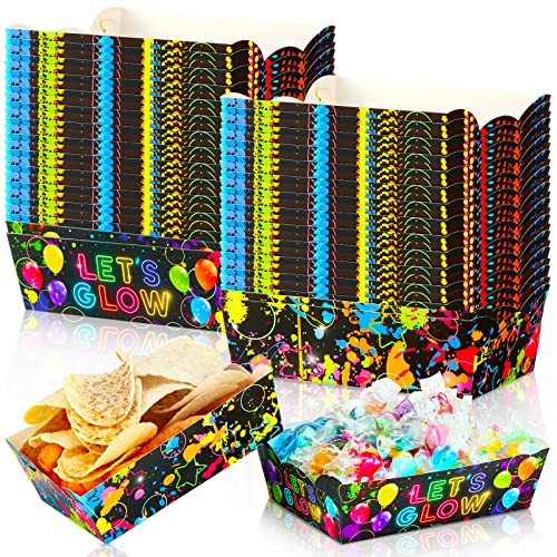 Cunhill 60 Pack Neon Party Supplies Set Birthday Decorations Disposable Paper Food Serving Trays...