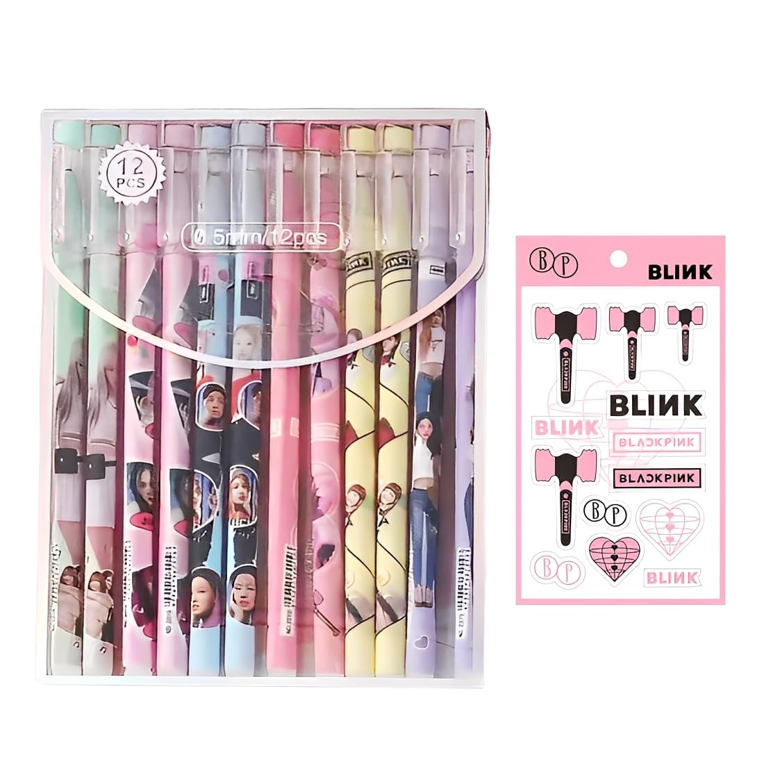 DEFGNOP Blackpink 12 Pen Set Merchandise Ballpoint Pen Set Kpop Accessories, Blackpink Merch Fan Item, with 1 Sticker, Gift Idea for Blackpink Fans