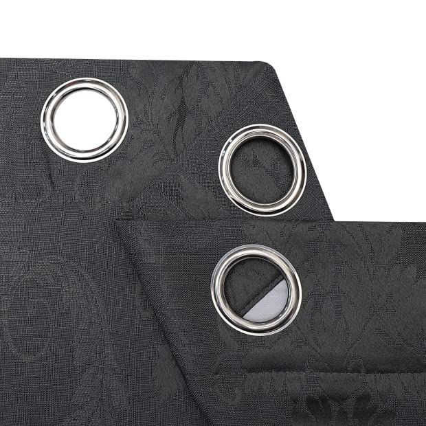 PRIME LINENS Curtain for Living Room Ring Top Jacquard Fully Lined Modern Panels Eyelet Curtain for Bedroom Window with 2 Free Tie Backs (Grey - Image 4