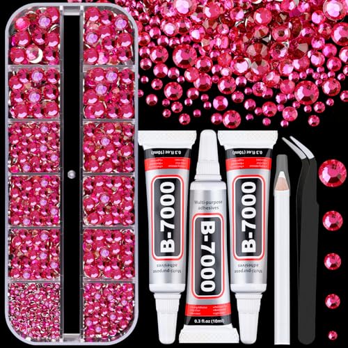Image of Resin Rhinestones for Crafting with 3Pcs 10ml B7000 Jewelry Glue, 1 Box Hot Pink Flatback Gems Crystals Diamond for Bedazzling Crafts DIY Nail Art Makeup, Gems for Clothing Tumblers Shoes