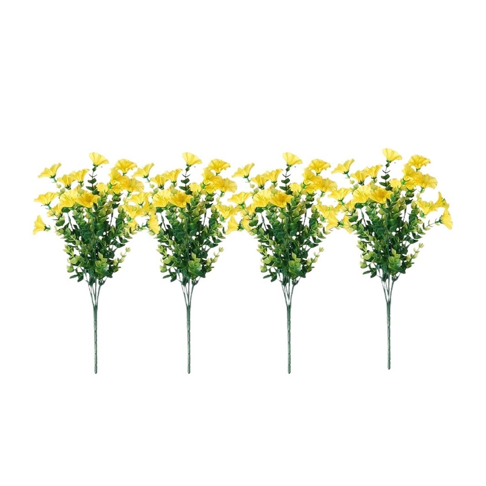 Yeobezn Artificial Buttercup Flowers 12PCS Morning Glory Flowers Outdoor Decoratio Resistant Shrub Plants For Porch Farmhouse Garden Home Yard Decor(Yellow)