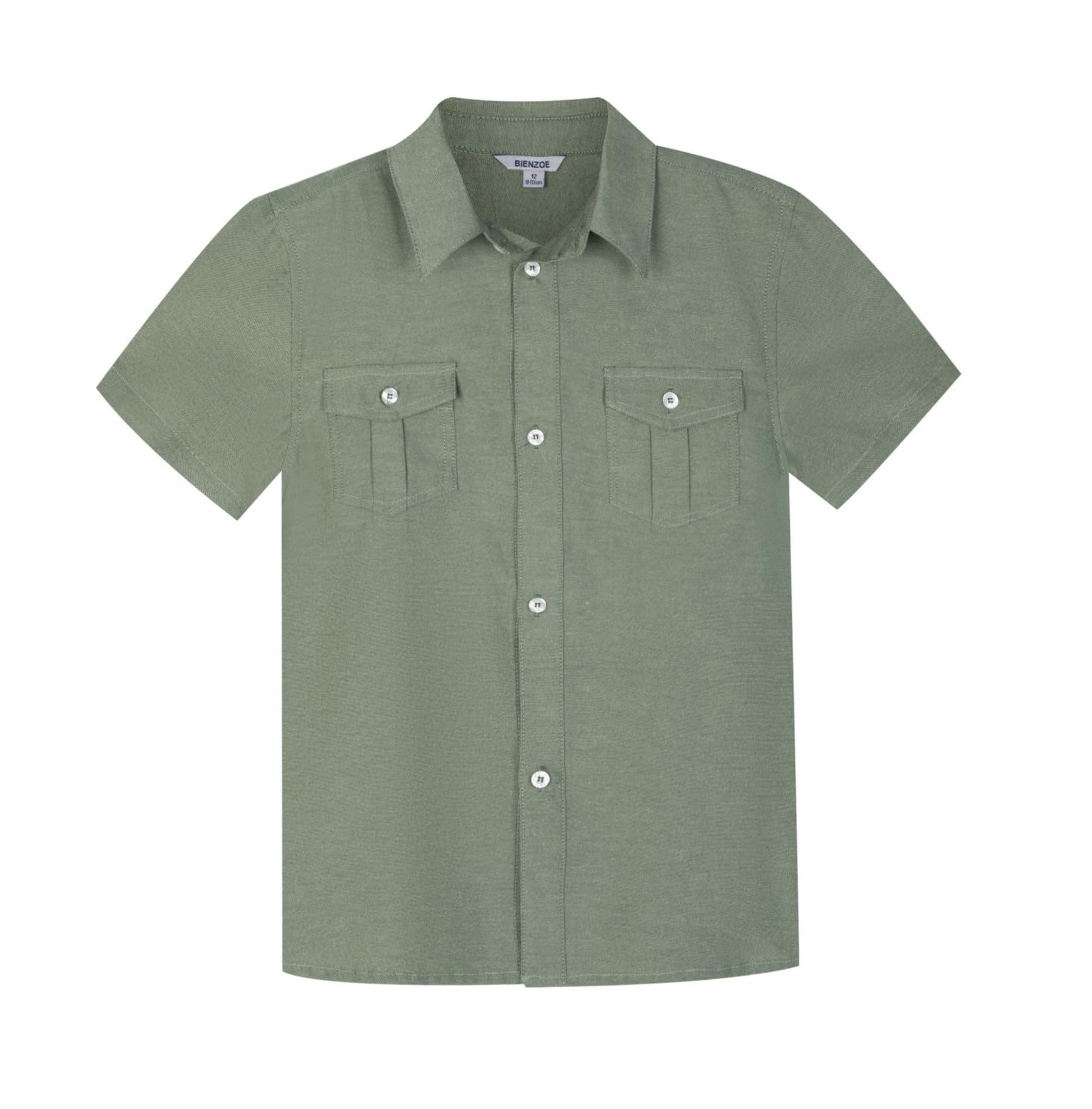 Bienzoe Niños Manga Corta para Escuela: Chicos Botón Cuello Vestido Moda Camisas