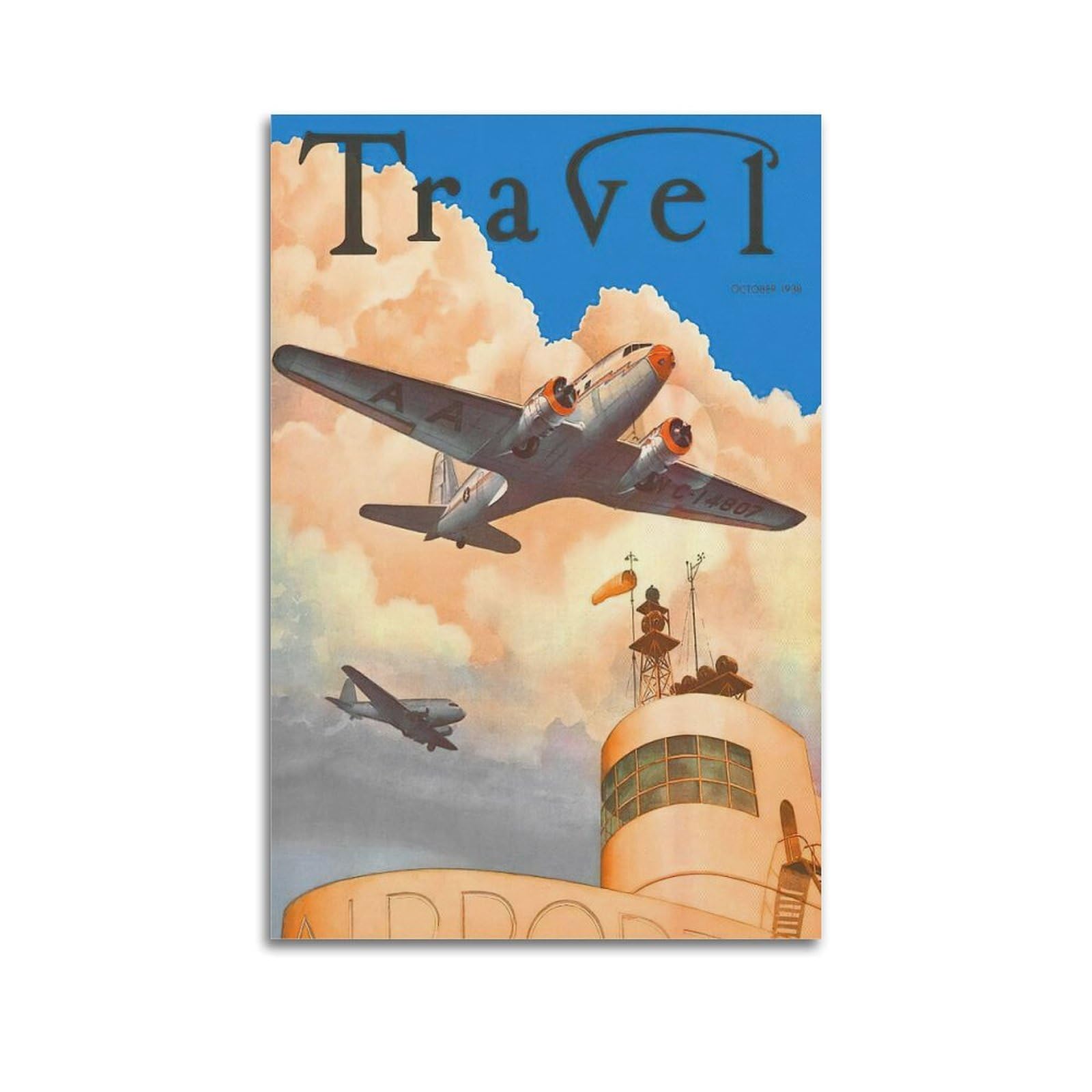 DLJGDS Vintage Poster Airplane Travel 1938 Decorative Painting Canvas Wall Posters And Modern Family Bedroom Decor 12x18inch(30x45cm)