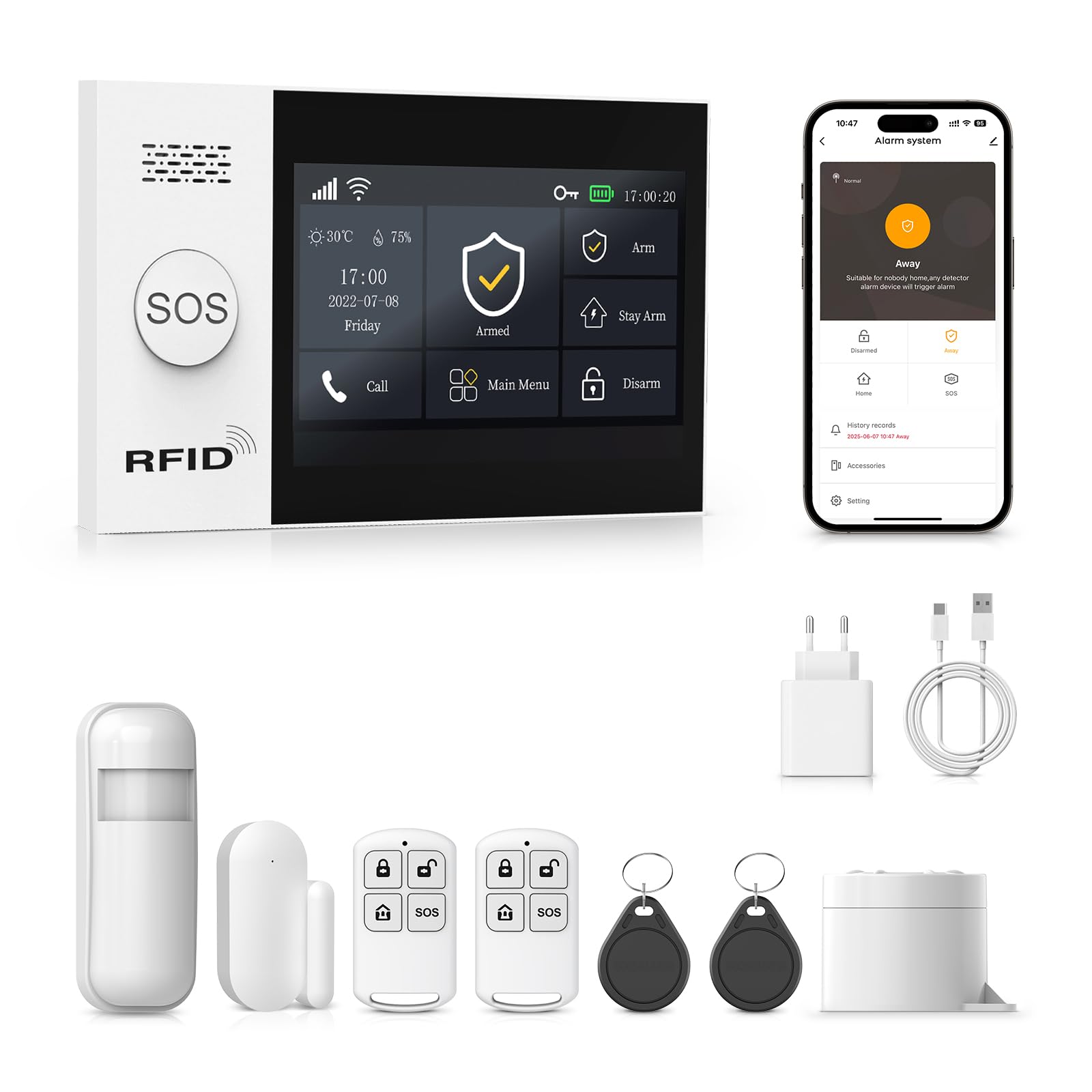PGST Home Alarm Kit with Mobile Alarm, WiFi Home Alarm System and 4G GSM without Fees with Touch Screen 4.3" and 1000 mAh Battery, Tuya Smart Life App, Alexa and Google