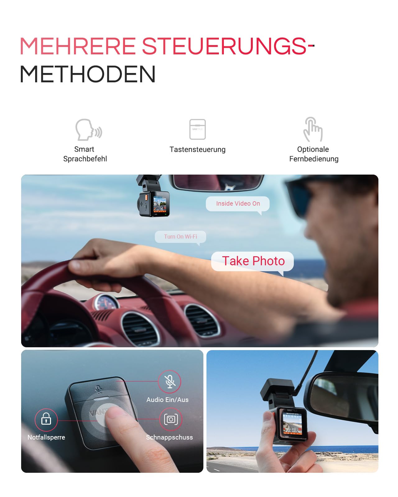 VANTRUE E1 Pro 4K HDR STARVIS 2 Dashcam Auto vorne, 5GHz WLAN Mini Dash Cam mit CPL, GPS Sprachbefehle, Parküberwachung, 1.54 Zoll 160°