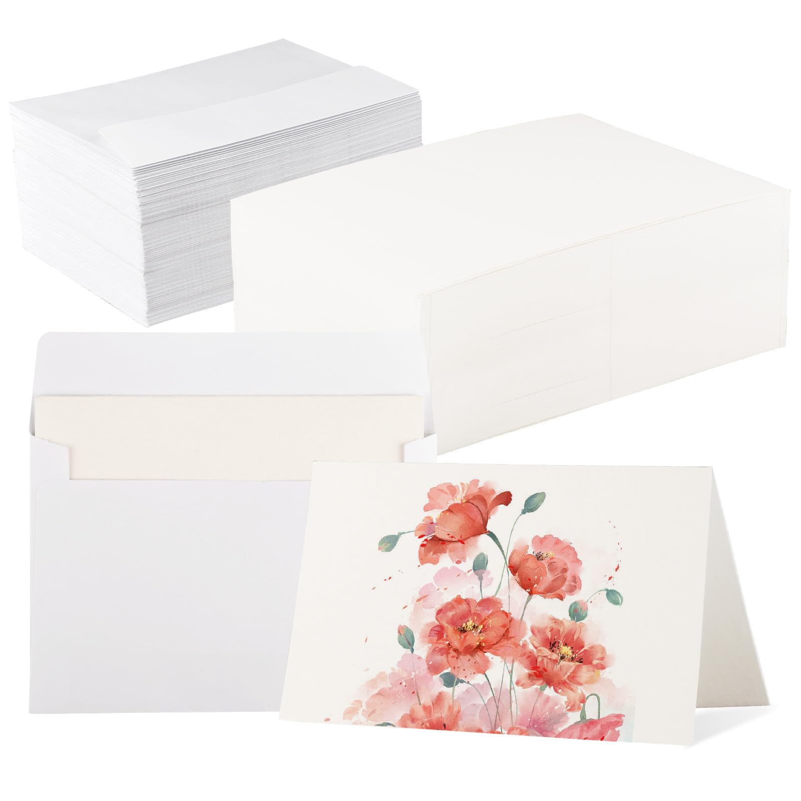 CXIIPOL 100 Sets Watercolor Cards with Envelopes, 140 lb/300 GSM Pure Cotton Watercolor Paper Cards and Envelopes, 4 x 6 Inch Blank Watercolor Card for Painting, Weddings Invitations, Greeting Card