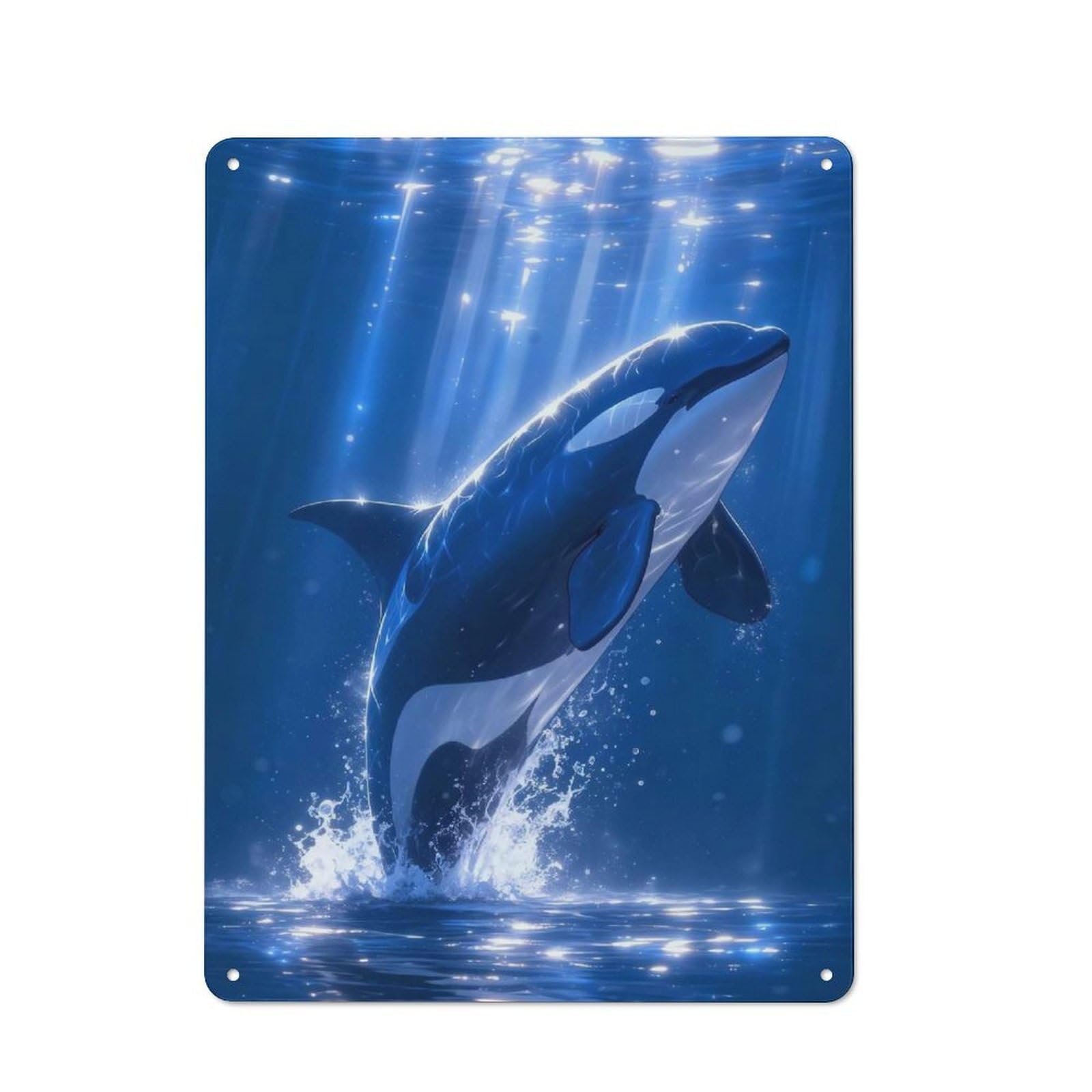 Tin Wall Plaque 40x30cm with Orca Breaching in Blue Ocean Waters for Café Or Home Bar, for Kitchen, Dining Room And Home Bar Wall Decor
