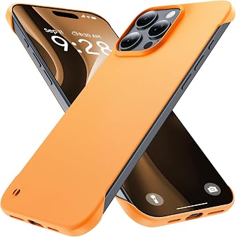GRECAZO Slim Borderless for iPhone 16 Pro Max Phone Case 6.9"2024 Ultra-Thin Lightweight Frameless Matte Hard PC Cover Case with Pull Ring Shockproof Non Slip Rope,Suppor Wireless Charging-Orange
