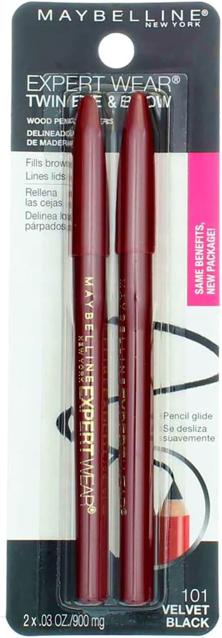 New York Expert Wear Twin Brow and Eye Pencils, 101 Velvet Black, 0.03 Ounce (Pack of 6)