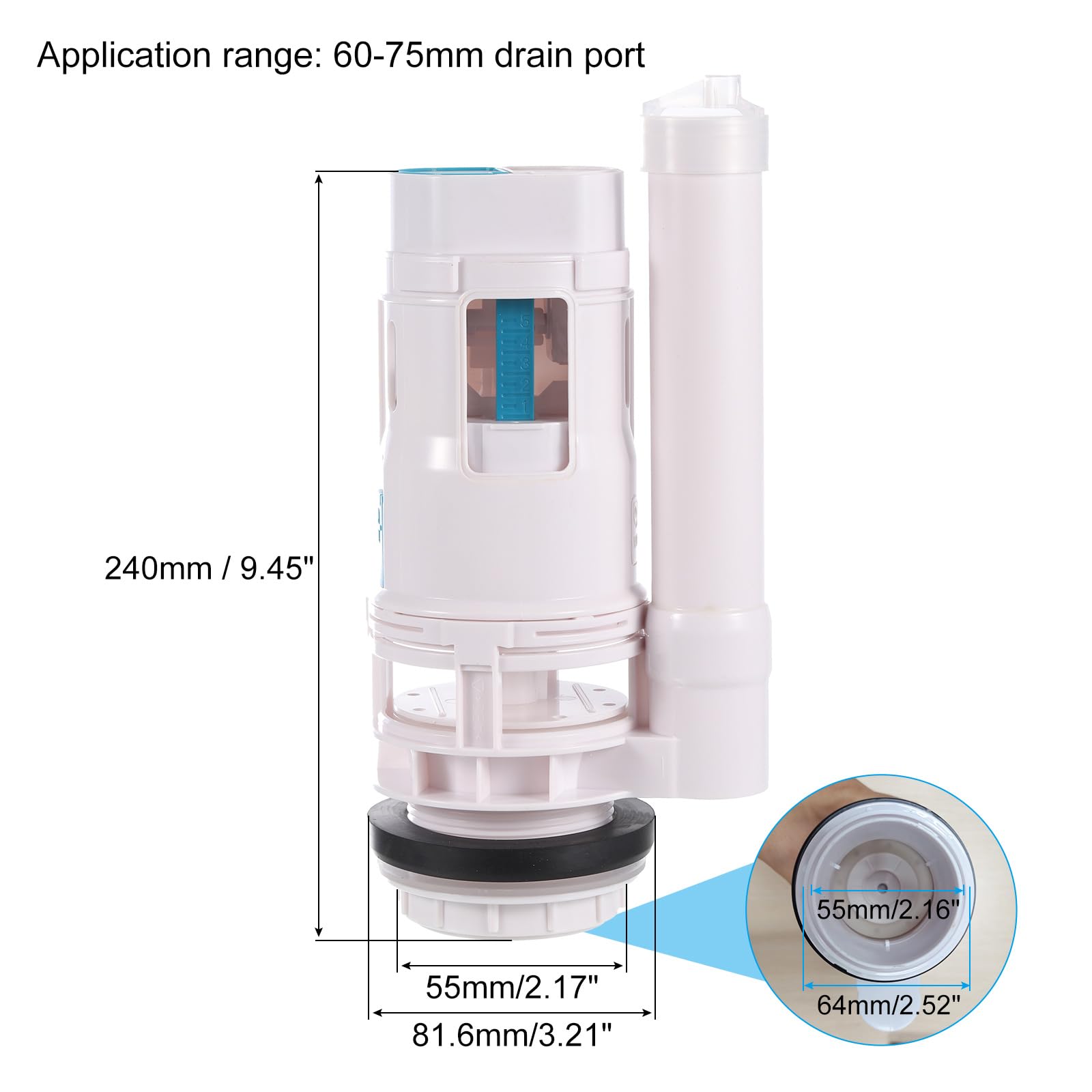 uxcell Válvulas de descarga de inodoro, válvula de descarga doble de 2 pulgadas, botón dividido, válvula de llenado de entrada inferior del inodoro, piezas de repuesto para inodoro (240 mm de altura,