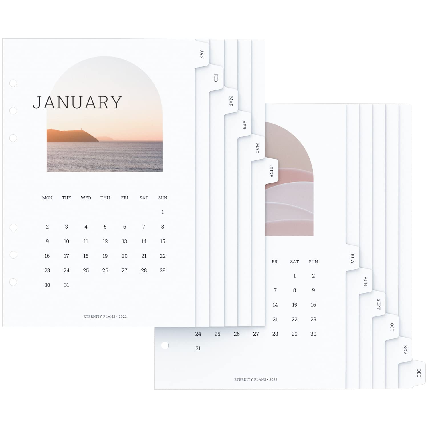 A5 Monthly Binder Index Dividers with Monthly Index Tab and 2023 Monthly Calendar, 6- Holes Paper Cards for A5 6 Ring Binders (6 Holes, 8.5โx5.5โ)