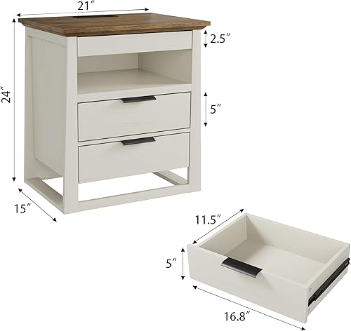 Miniatura 2 de Rresyet Mesita de noche con sensor de luz LED y estación de carga, mesa auxiliar de 24 pulgadas de alto con 3 cajones, moderna mesita de noche LED
