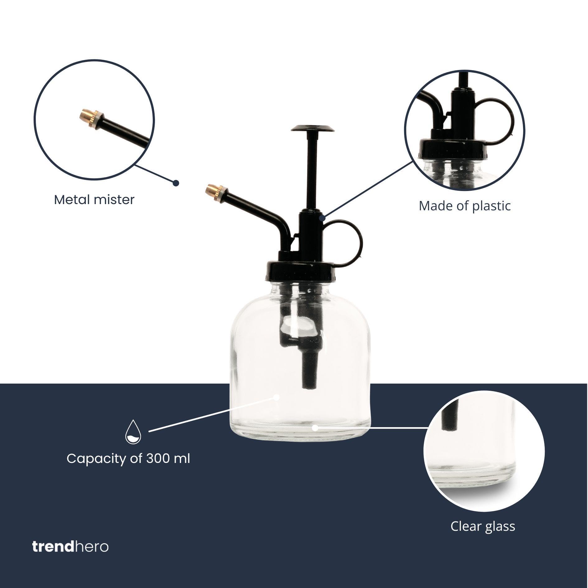 Pulverizador de Vidrio para Plantas, Vaporizador de Interior, Negro, 300 ml